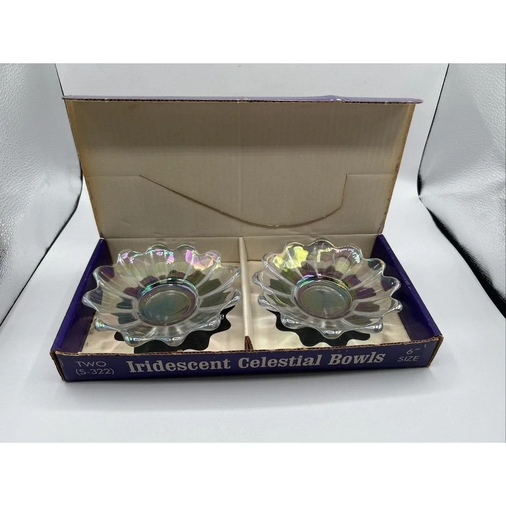 Federal Glassware Celestial Iridescent Bowls Original‎ Box Vintage 2 - 6